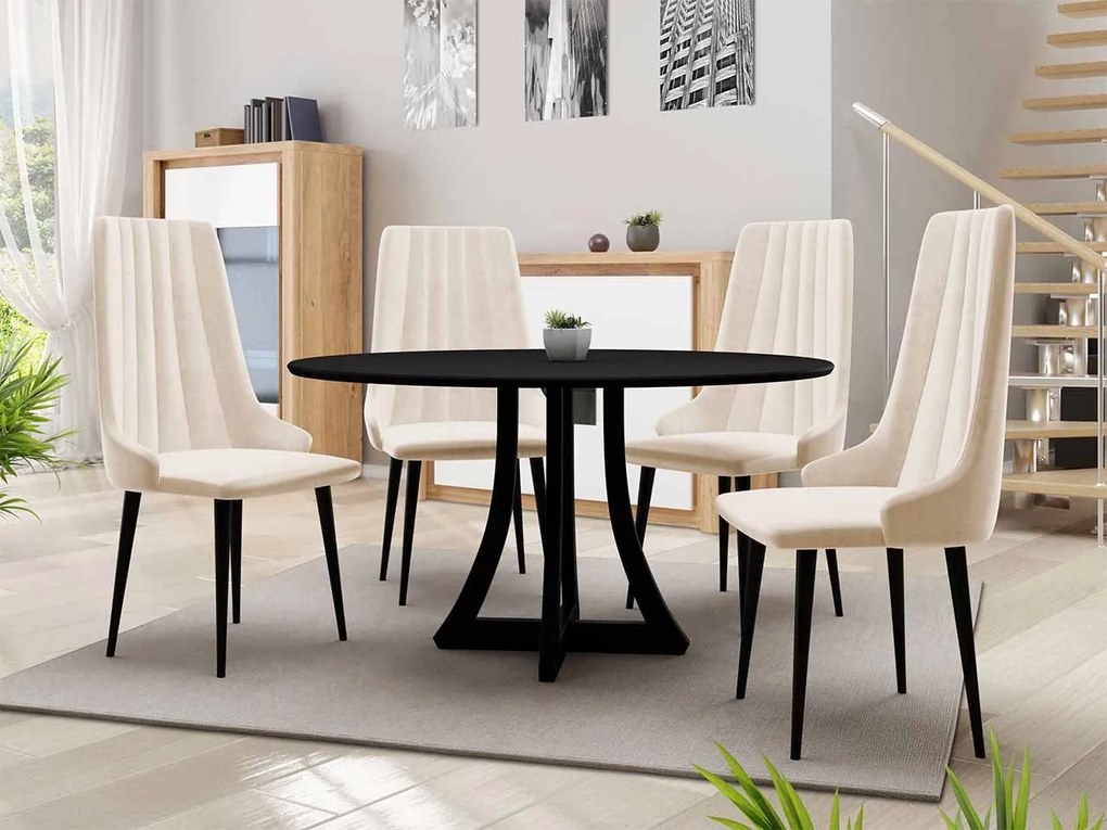 Okrúhly stôl Dagerto FI 100 so 4 stoličkami ST93 03, Farby: biely lesk / čierny lesk, Potah: Magic Velvet 2225