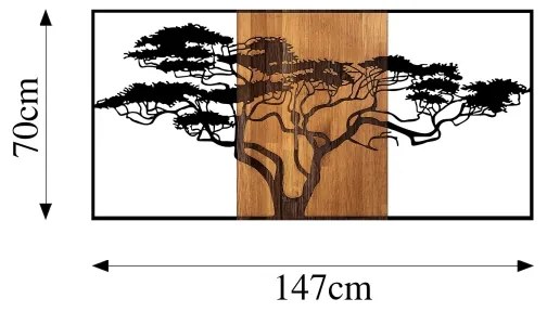Nástenná dekorácia 147x70 cm strom drevo/kov