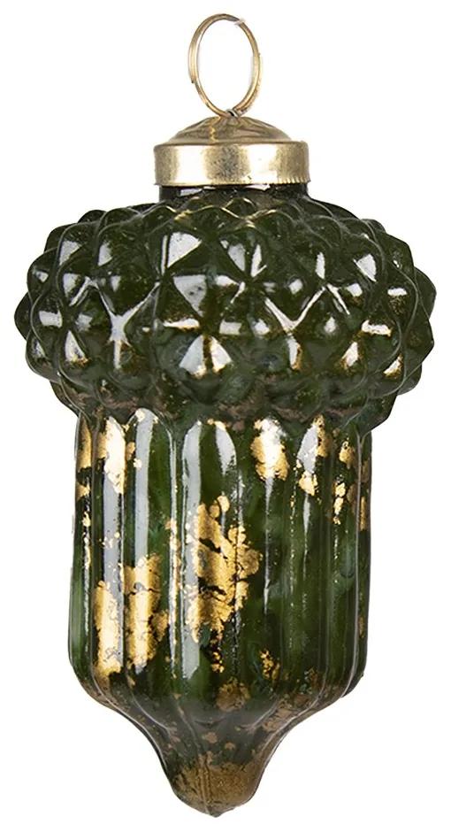 Zeleno-zlatá sklenená ozdoba žaluď - Ø 6*10 cm