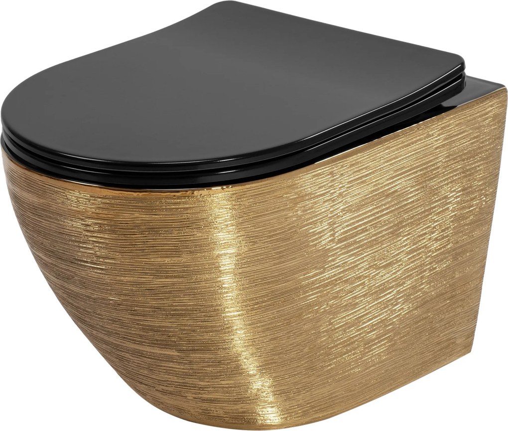 Závesná WC misa Rea Carlo Mini Tornado Black Brush Gold