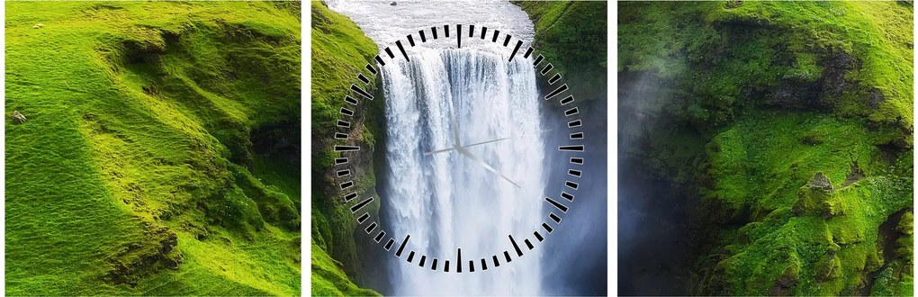 Obraz - Vodopád Skogafoss (s hodinami) (90x30 cm)