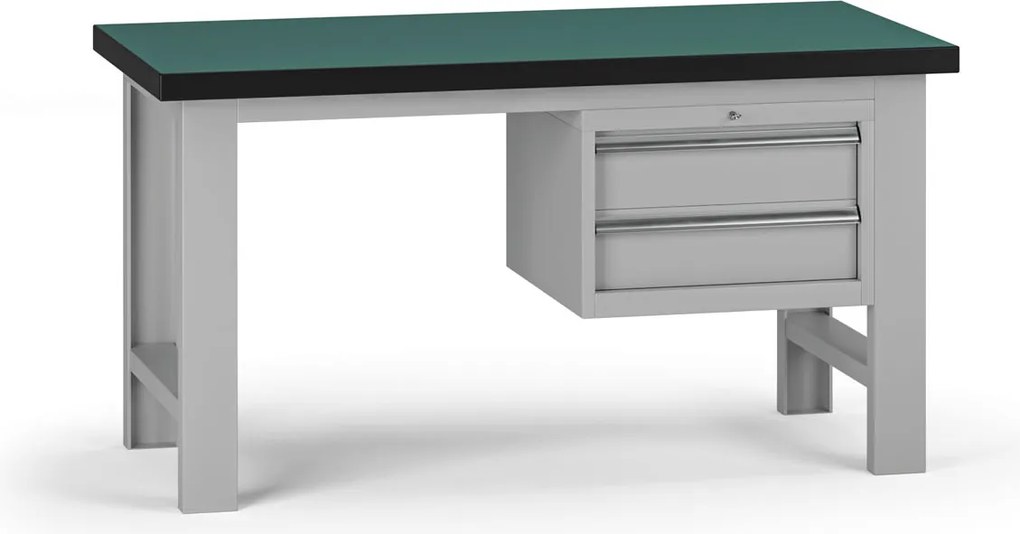 Pracovný stôl do dielne G8, 1500 x 750 x 800 mm, 1x kontejner, 2 zásuvky, sivá