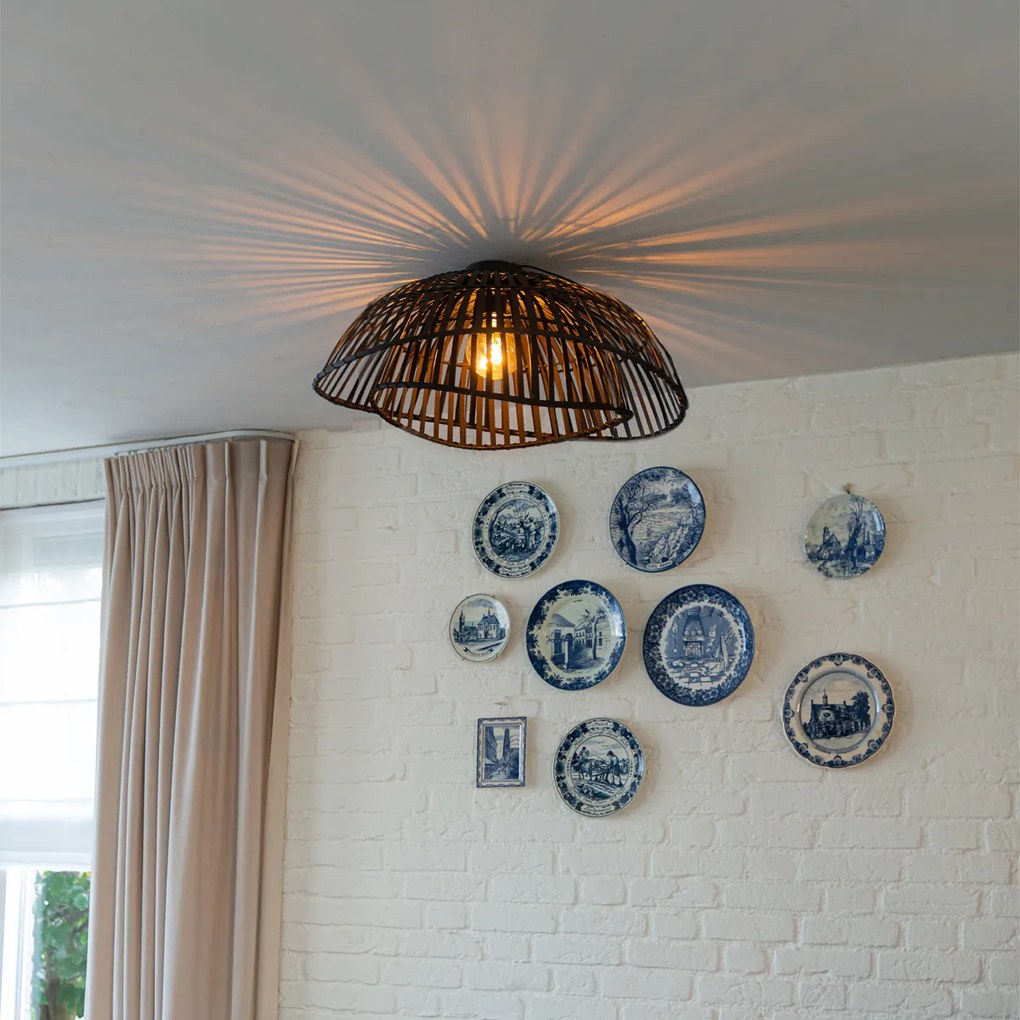 Orientálne stropné svietidlo čierne bambusové 62 cm - Pua