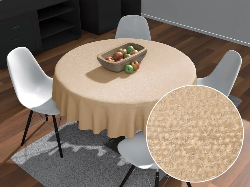 Biante Teflónový okrúhly obrus TF-092 Ornamenty - béžová light Ø 70 cm