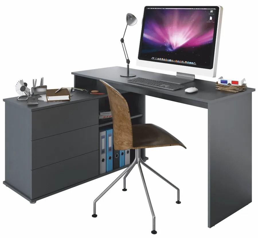 Univerzálny rohový PC stôl, grafit, TERINO