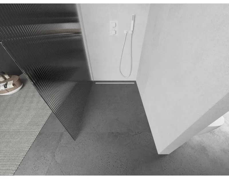Mexen Kioto L, sprchová zástena Walk-In 80 x 200 cm, 8mm sklo s rebrovým vzorom, biely profil, 800-080-103-20-09