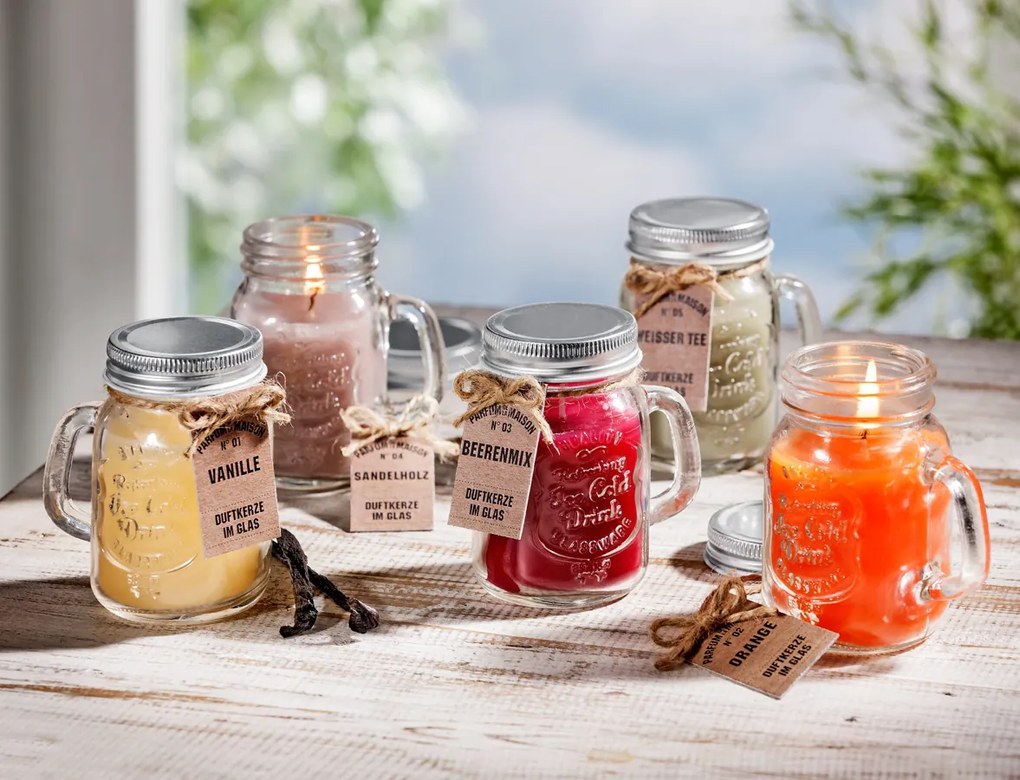 Vonné sviečky v skle, súprava 5 ks