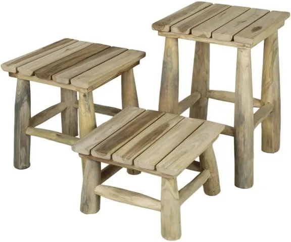 Sada 3 stoličiek z teakového dreva HSM Collection Squares