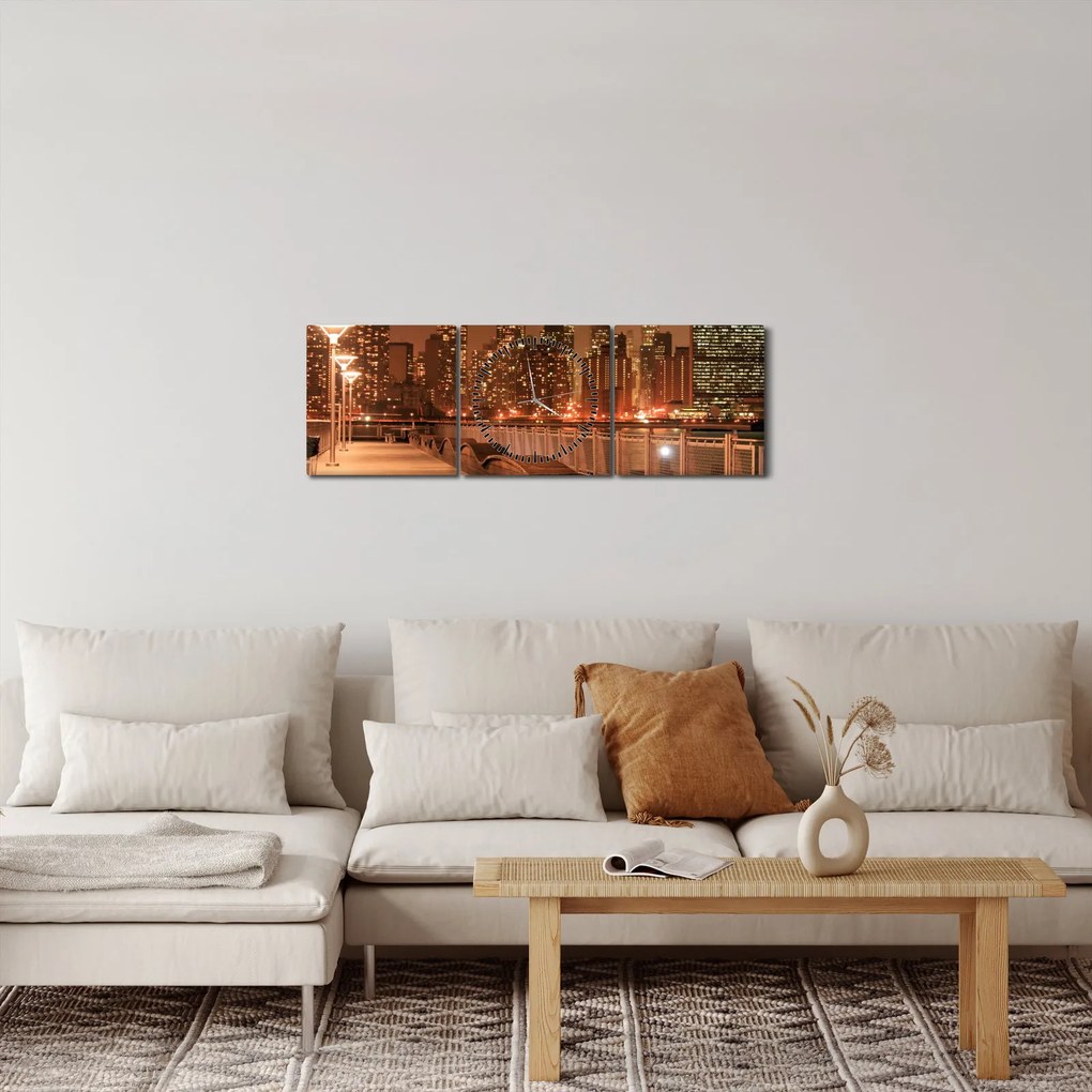 Obraz - Nočné mesto (s hodinami) (90x30 cm)