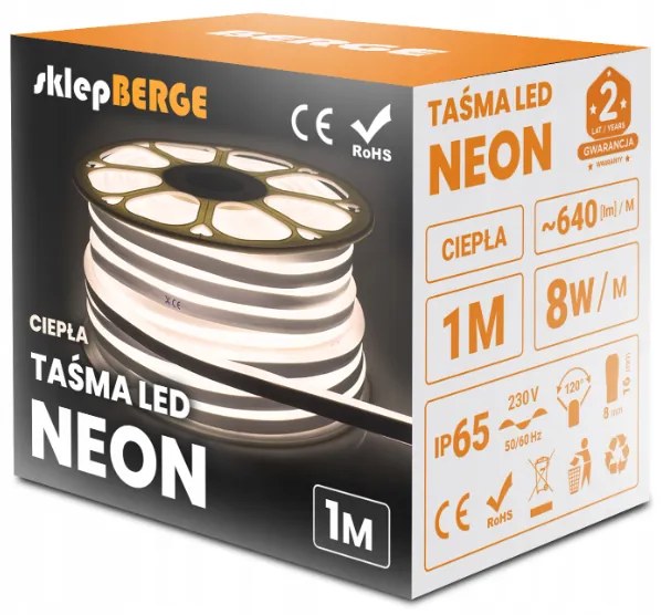 ECOLIGHT LED pásik NEON - 230V - 1m - 8W / m - IP65 - teplá biela