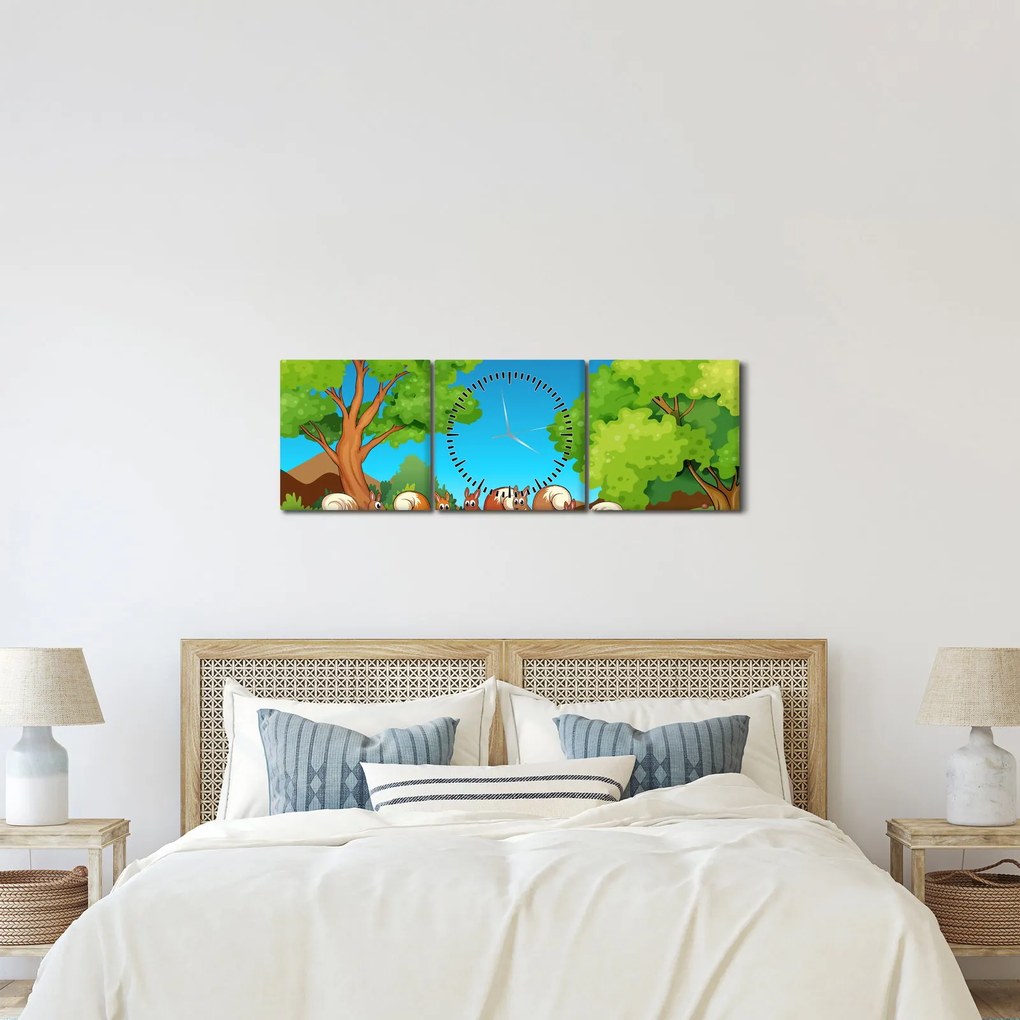 Obraz - Veselé veveričky (s hodinami) (90x30 cm)