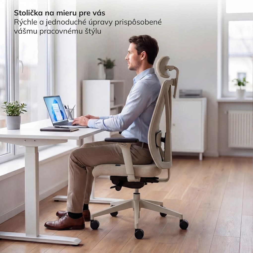 Ergonomická otočná kancelárska stolička, béžová: VECTOR