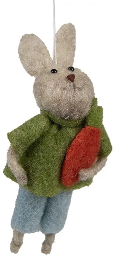 Šedý plstený závesný zajačik s mrkvičkou Magiccal - 5*2*11 cm
