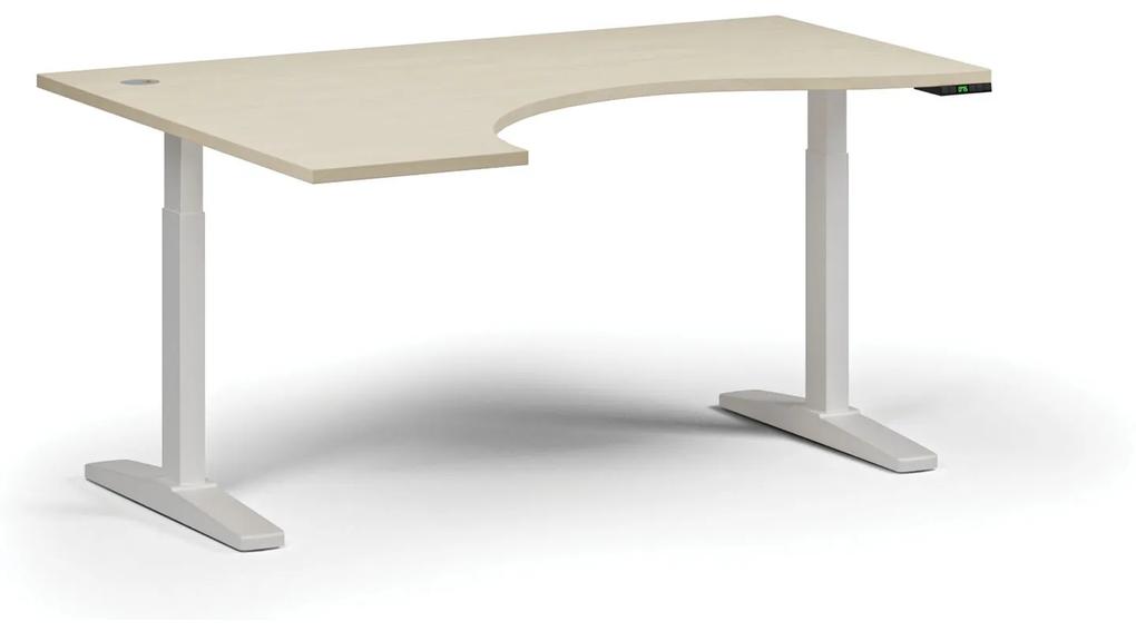Výškovo nastaviteľný stôl, elektrický, 675-1325 mm, ergonomický ľavý, doska 1600x1200 mm, biela podnož, biela