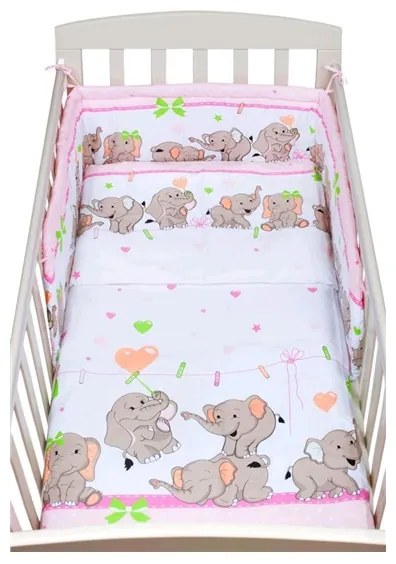 NEW BABY New Baby Slony 3-dielne posteľné obliečky New Baby 90/120 cm růžové so sloníky Ružová |