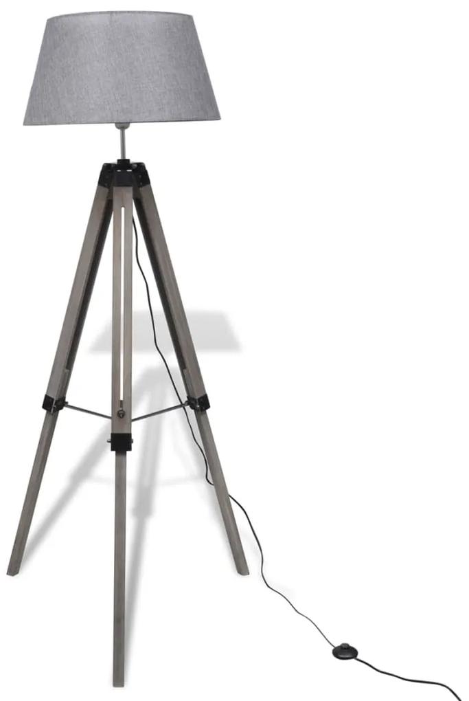 vidaXL Drevená nastaviteľná stojanová lampa na statíve, šedé látkové tienidlo
