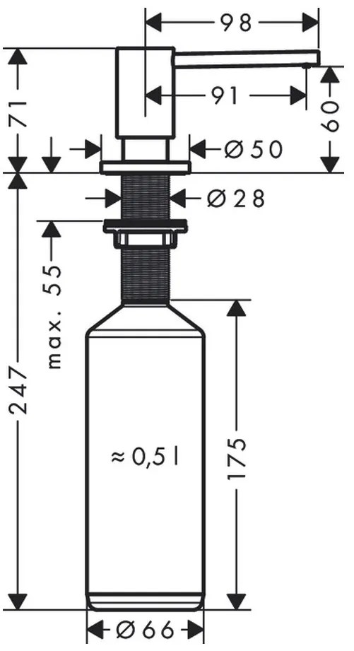 Hansgrohe Hansgrohe, zápustný dávkovač umývacích prostriedkov, kartáčovaný čierny chróm, HAN-40438340