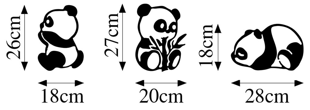 Nástenná kovová dekorácia Pandy čierna