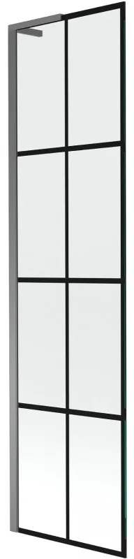 Mexen Next L, 1-krídlová vaňová zástena 50 x 150 cm, 6mm číre sklo-čierny vzor, grafitový profil, 895-050-000-03-77-95