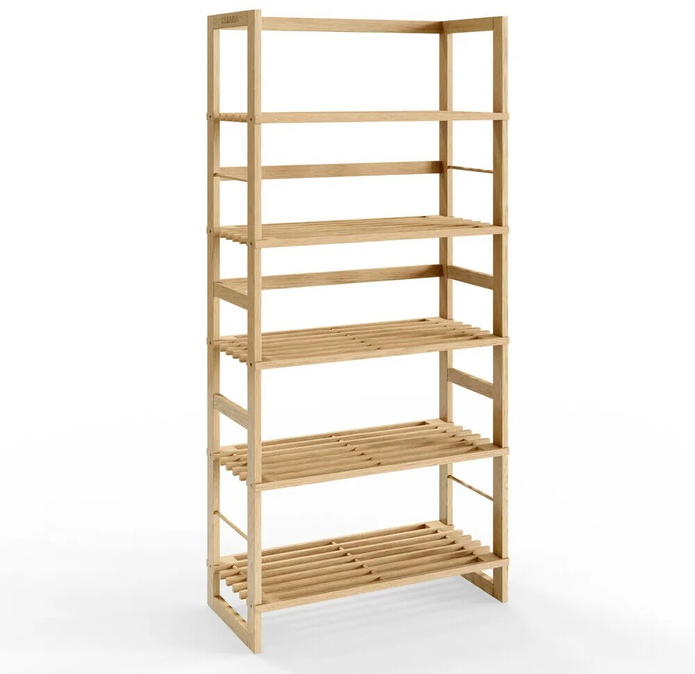 Drevený policový regál ÖLAND, 58x27x136cm, 5 políc, hnedá Casaria