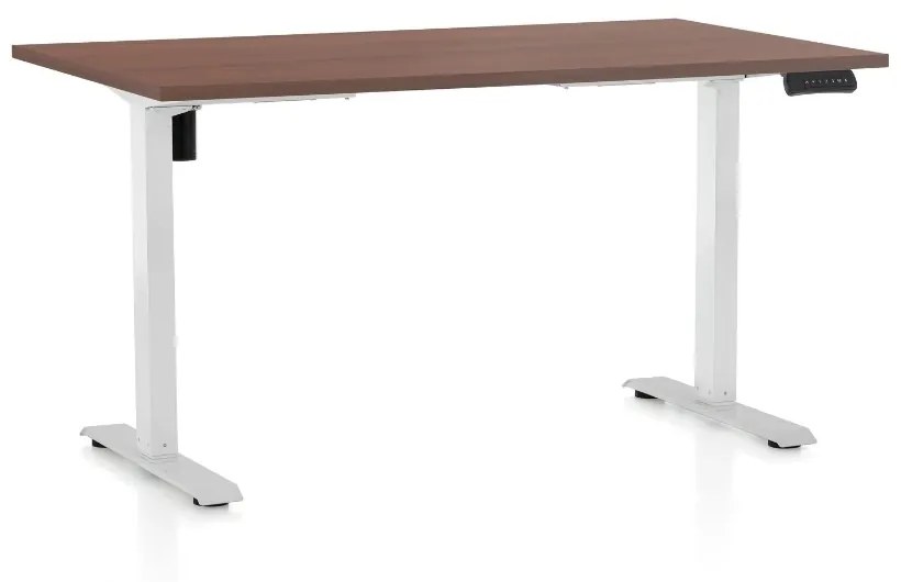 Výškovo nastaviteľný stôl OfficeTech B, 120 x 80 cm, biela podnož, orech