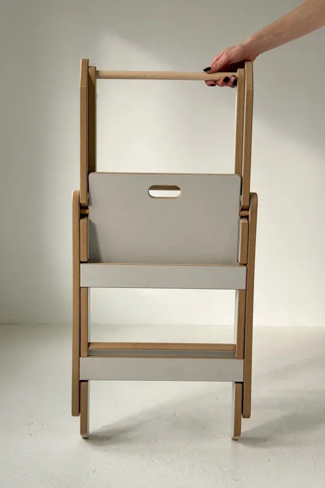 Učiaca montessori detská veža skladacia šedá