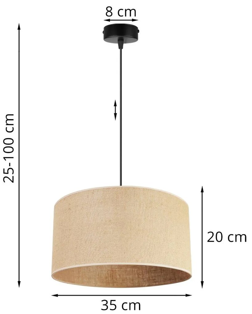 Závesné svietidlo JUTA, 1x jutové tienidlo, (výber z 2 farieb konštrukcie), (fi 35cm)
