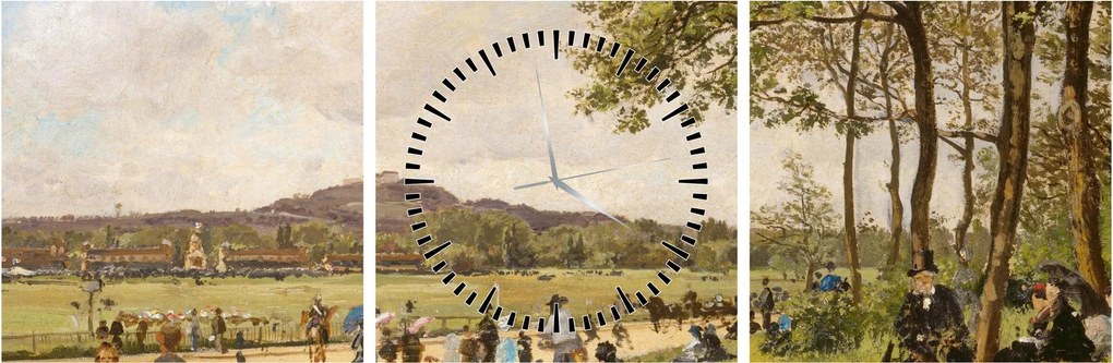 Obraz - French 19th Century, Race Course at Longchamps, reprodukcia (s hodinami) (90x30 cm)