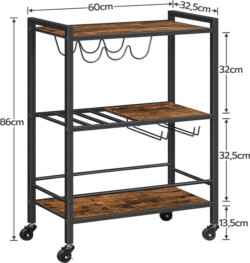 Servírovací vozík Vasagle Brutwood hnědý/černý