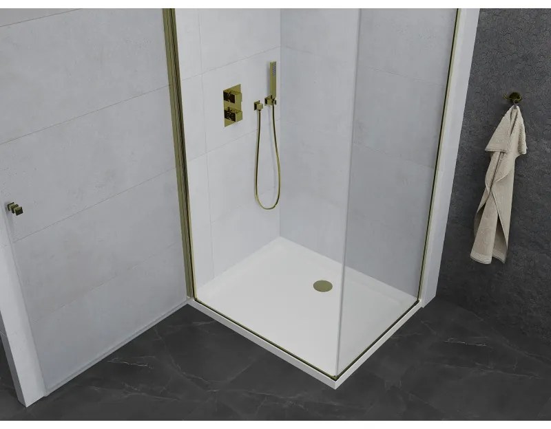 Mexen Pretoria sprchovací kút 80 x 90 cm, priehľadný, zlatý + plochá sprchová vanička-852-080-090-50-00-4010