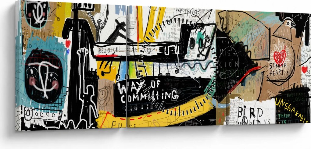 Obraz - Graffiti (s hodinami) (90x30 cm)