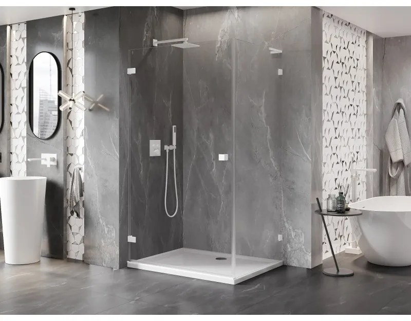 Mexen Lunar-B L, sklápací sprchový kút ľavý 85 x 80 cm, 8mm číre sklo, biely profil, 832L-085-080-20-00-L