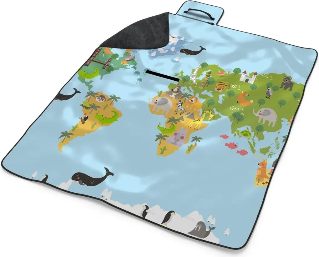 Sablio Plážová deka Zvieracia mapa sveta: 200x140 cm