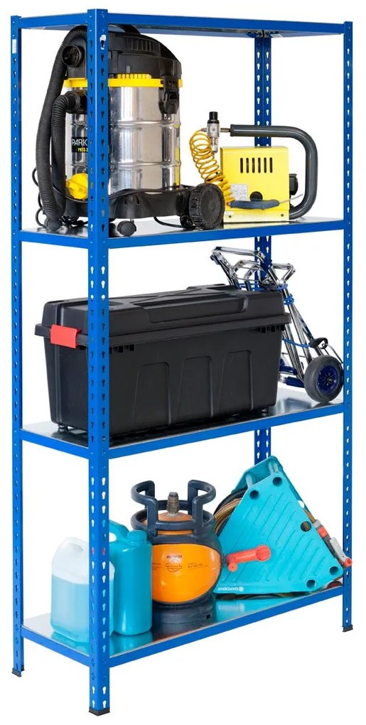 Bezskrutkový kovový regál 200x100x30cm L profil, 4 police