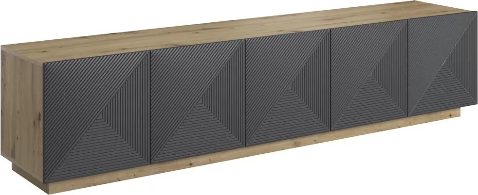 TV stolík Asha 200 cm na sokli - dub artisan / rivier stone mat
