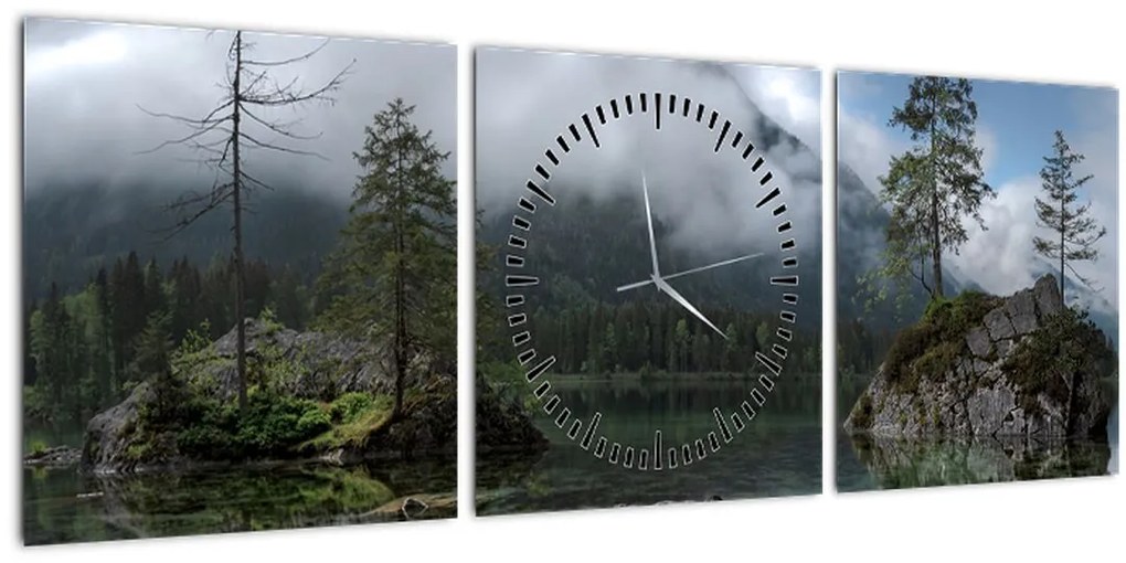 Obraz stromov v jazere (s hodinami) (90x30 cm)