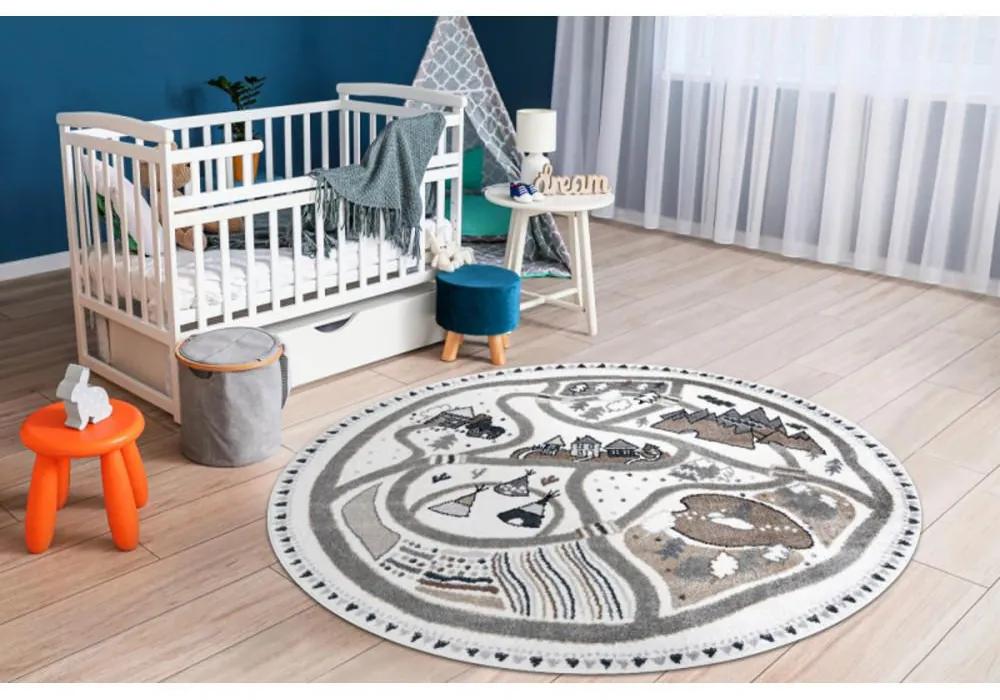 Detský kusový koberec Dedinka krémovo biely kruh 140cm