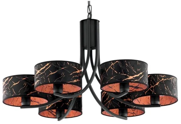 Jupiter 2108- Luster na reťazi ARTHUR 6xE27/15W/230V čierna/oranžová/mramorový dekor