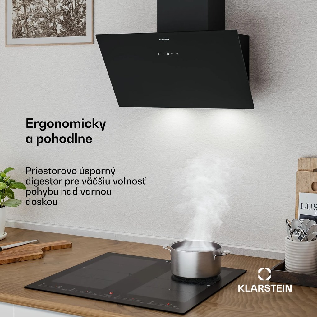 Klarstein Laurel šikmý digestor | režim odsávania vzduchu a recirkulácie | bezpečnostné sklo | 417 m³/h | 60 cm