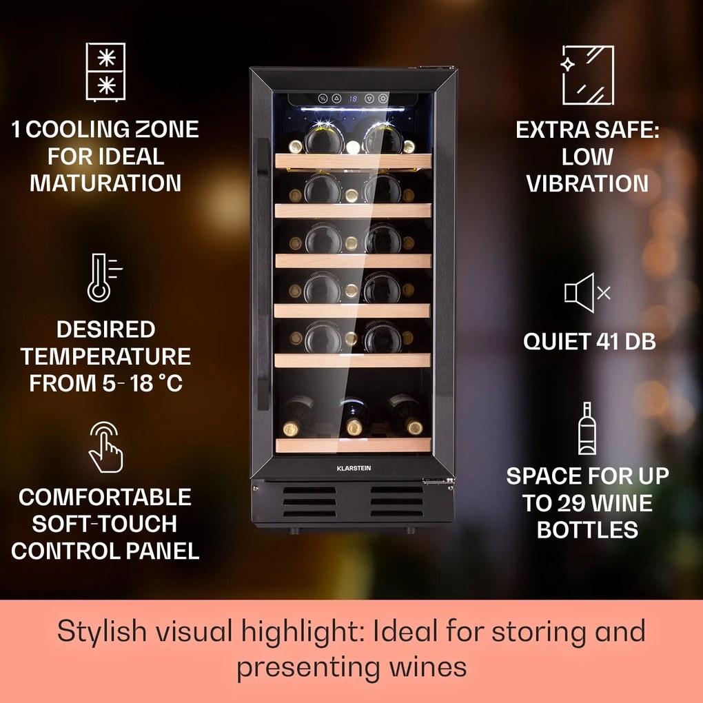 Vinovilla 29 Built-In, vstavaná chladnička na víno, 81 l / 29 fliaš, 1 zóna, sklenené dvierka, nerezová oceľ