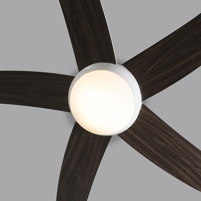 Stropný ventilátor biely s drevenou potlačou 132 cm s diaľkovým ovládaním - Cool