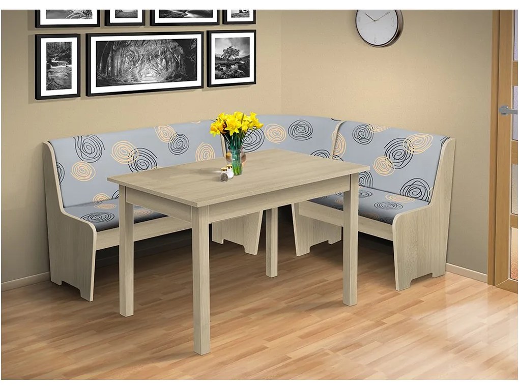 Nabytekmorava Rohová lavica so stolom farba lamina: agát (akát), čalúnenie vo farbe: Mega 13 V3 šedá
