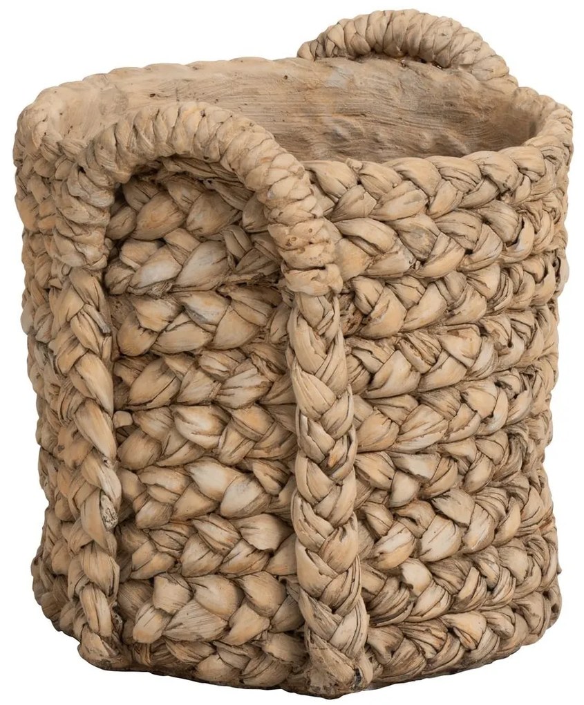 Hnedý cementový kvetináč s pleteným vzorom z listov Leavia - 26*28*27cm