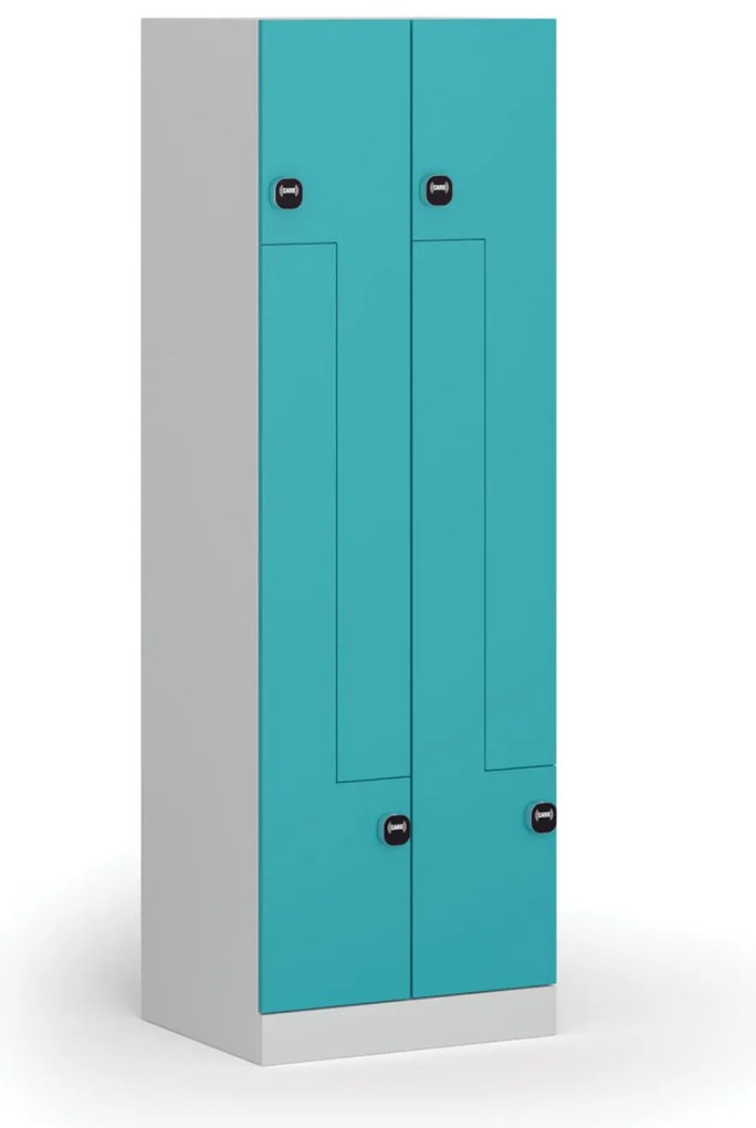 Kovová šatníková skrinka S1 Z, 4 oddiely, 1850 x 600 x 500 mm, demont, zámok s čítačkou RFID kariet, zelené dvere