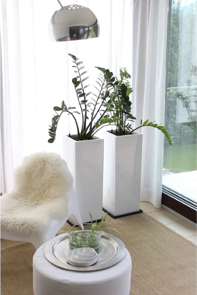 Kvetináč BLOCK, pozink, výška 80 cm, biely, vr. zavlaž. systému