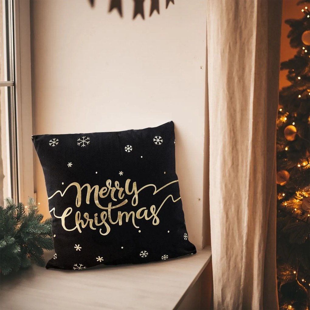 Vánoční povlak na polštář Merry Christmas 45x45 cm černý