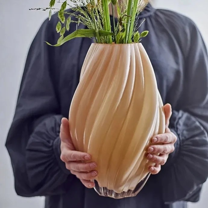 Bloomingville Exkluzívny set: váza Kanji Nature 30 cm + aranžovací krúžok Hanataba