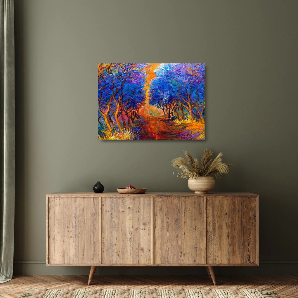 Sklenený obraz - jesenné koruny stromov, moderný impresionizmus (70x50 cm)