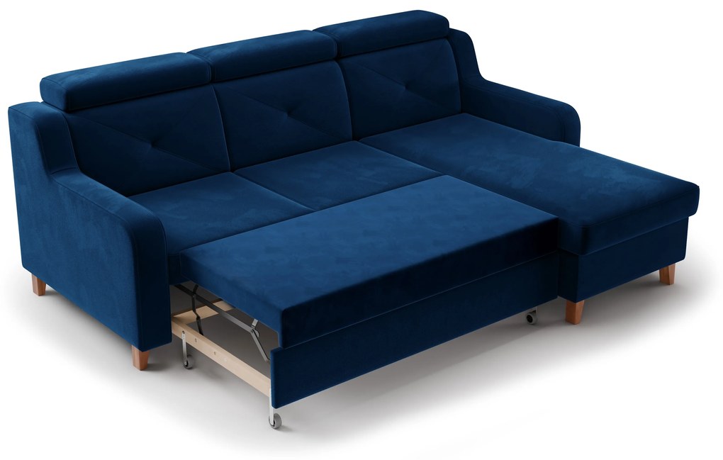 Rohová sedačka Laksaro s rozkladom pravostranná - modrý zamat Trinity 31