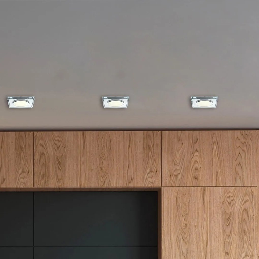 Ecolamp Podhľadové svietidlo Glass Square, 1x sklenené/strieborné kovové tienidlo, s